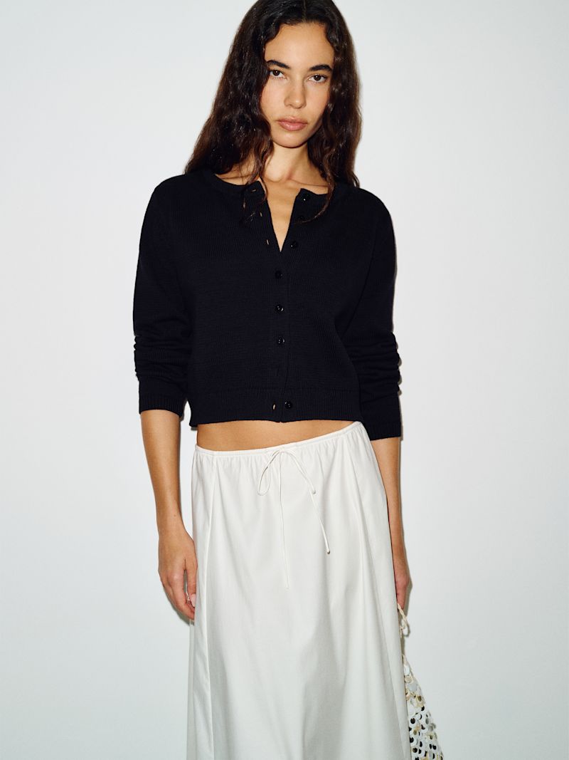 Black Clara Cotton Crew Cardigan - Image 2