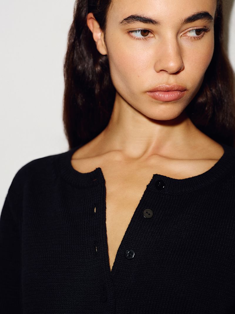 Black Clara Cotton Crew Cardigan - Image 3
