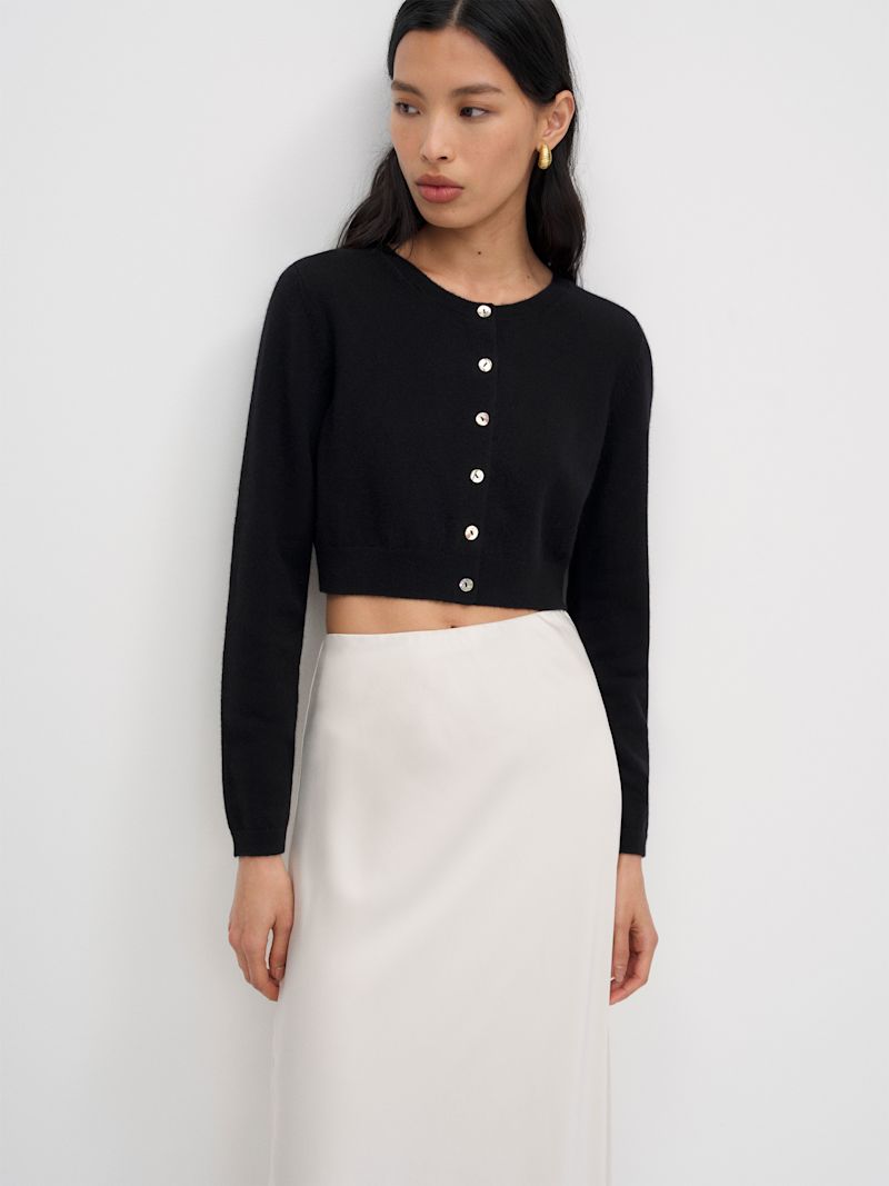 Black Janie Cashmere Crew Cardigan - Image 2