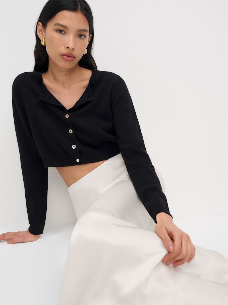 Black Janie Cashmere Crew Cardigan - Image 3