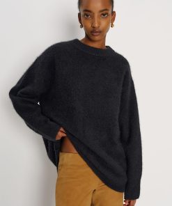 Brushed Black Jo Regenerative Wool Oversized Crew
