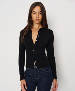 Black Florentina Cashmere Collared Cardigan