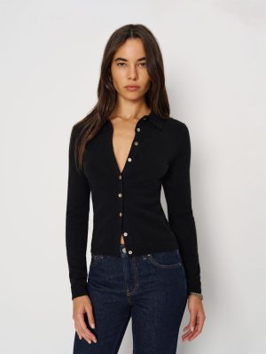 Black Florentina Cashmere Collared Cardigan