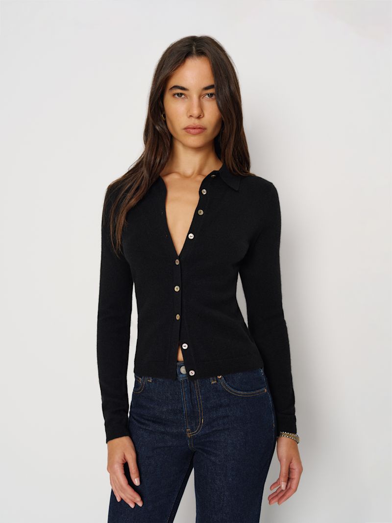 Black Florentina Cashmere Collared Cardigan