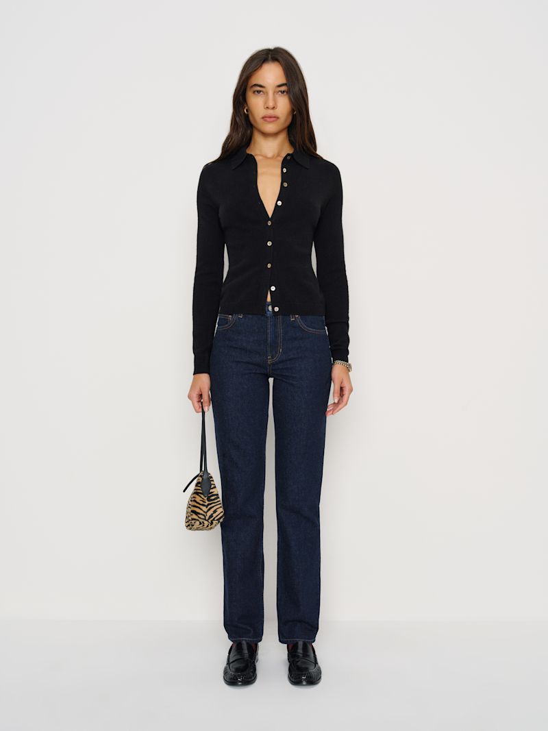 Black Florentina Cashmere Collared Cardigan - Image 2