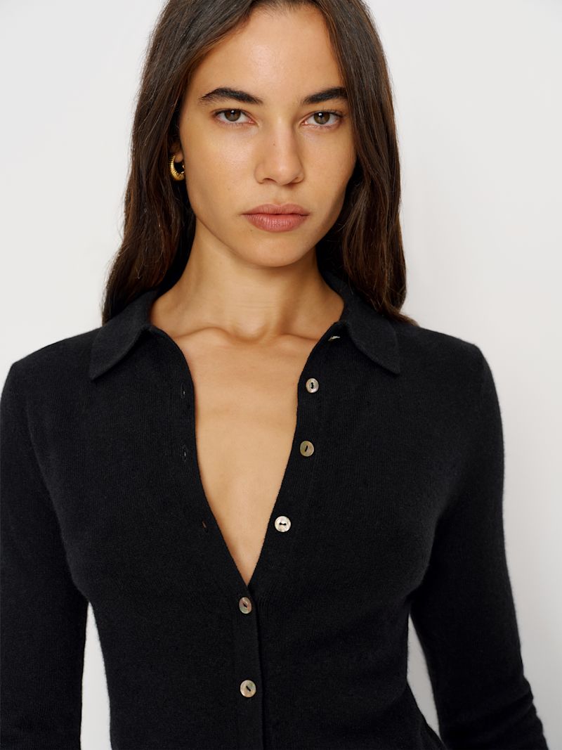 Black Florentina Cashmere Collared Cardigan - Image 3